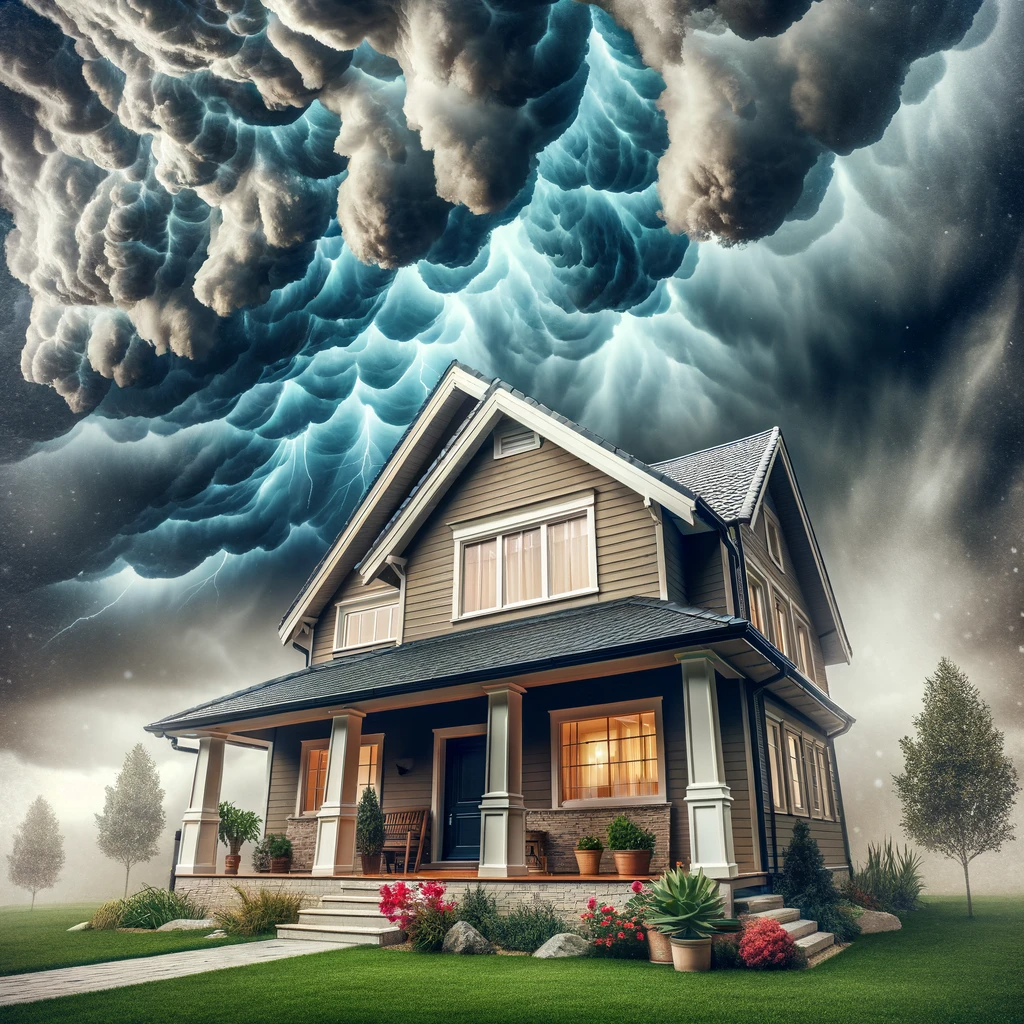 storm damage roof repair A-sturdy-house-with-a-strong-weather-resistant-roof-under-a-dramatic-sky-symbolizing-resilience-against-extreme-weather-conditions