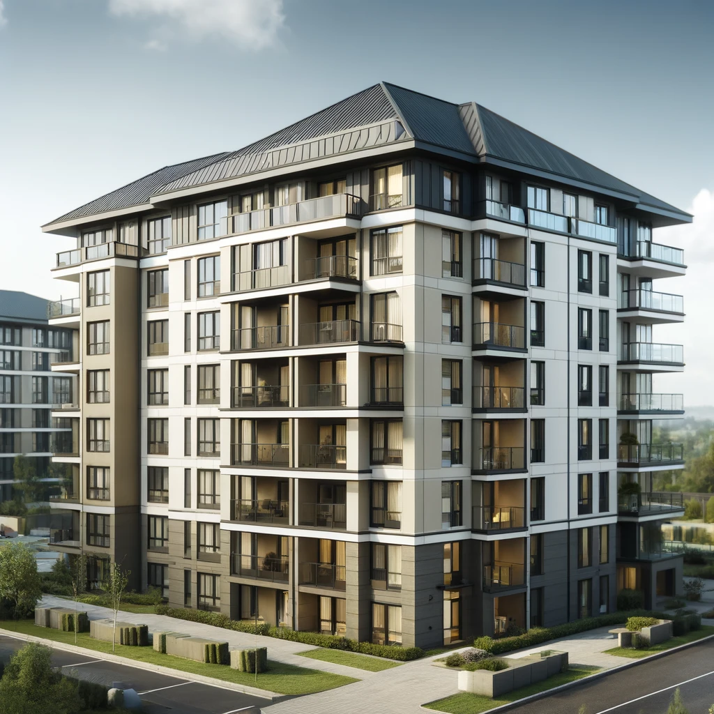 A modern multi-family building showcasing a newly installed roof, highlighting durable and efficient roofing for multi-family buildings.